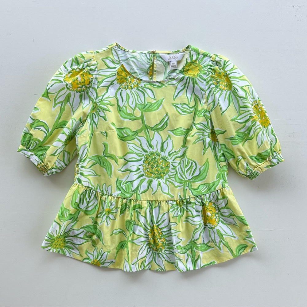 Lilly Pulitzer Hisli Top Bows Limoncello Sunbelievable Poplin Women’s Size XXS - Picture 3 of 10